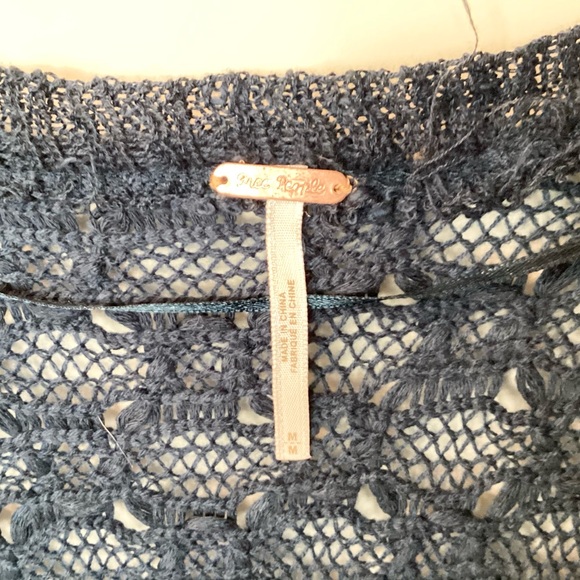 Free People Scoop Neck Ruffle Hem Sweater - Blue - M - Picture 6 of 7